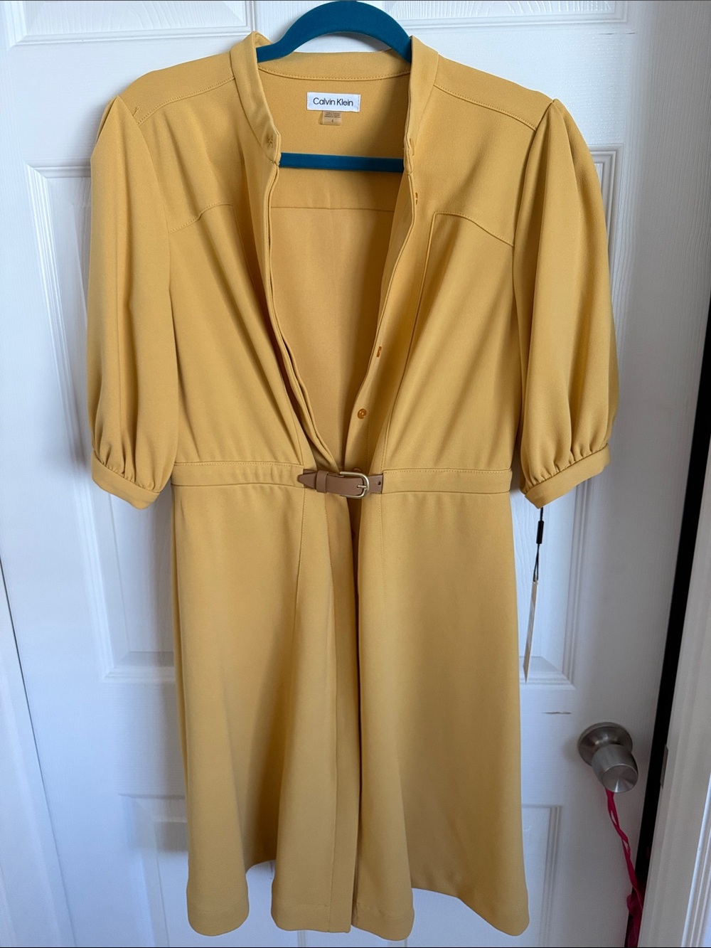 Calvin Klein Mustard Midi Dress with Narrow Belt